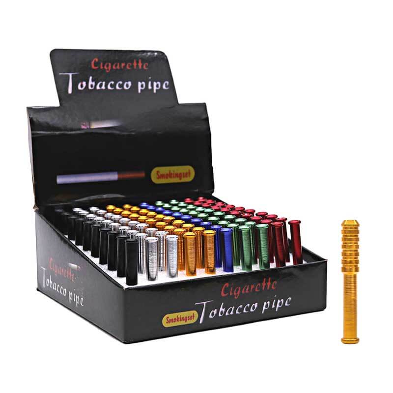Aluminium Tobacco Pipe With Ring Design (DK8035S) | 100 Count Display | Assorted Colors product image