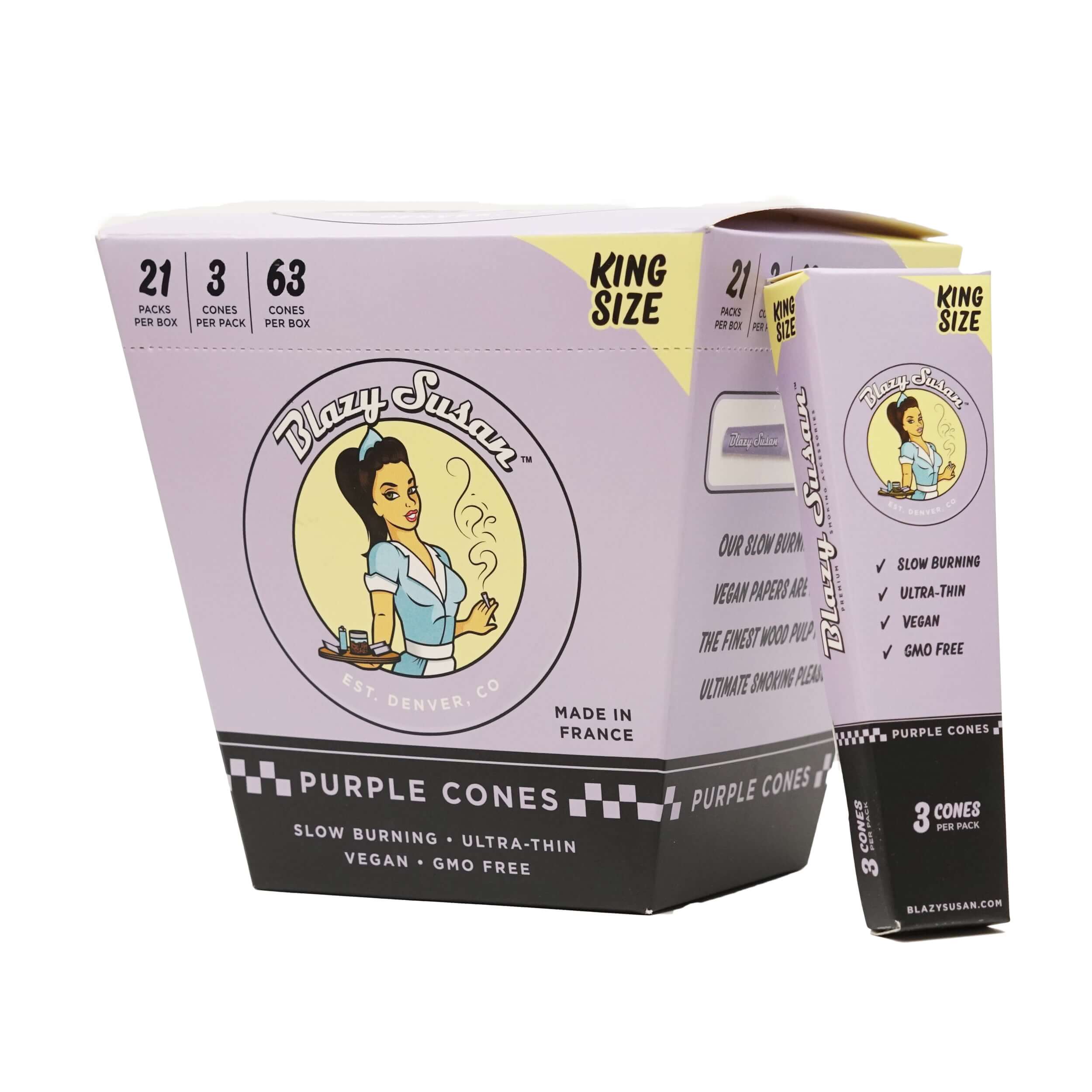 Blazy Susan Purple Pre-Roll Cones | King Size | 3 Pack | 21 Count Display product image