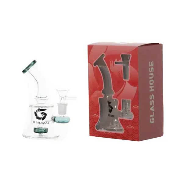 Glass House Hanger Banger Small Bell Shaped Bent Neck Waterpipe (HHP-003) | 6 inch | Assorted Colors product image