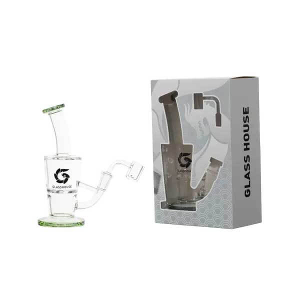 Glass House Hanger Banger Cup Shaped Bent Neck Waterpipe (HHP-049) | 8 inch | Assorted Colors product image