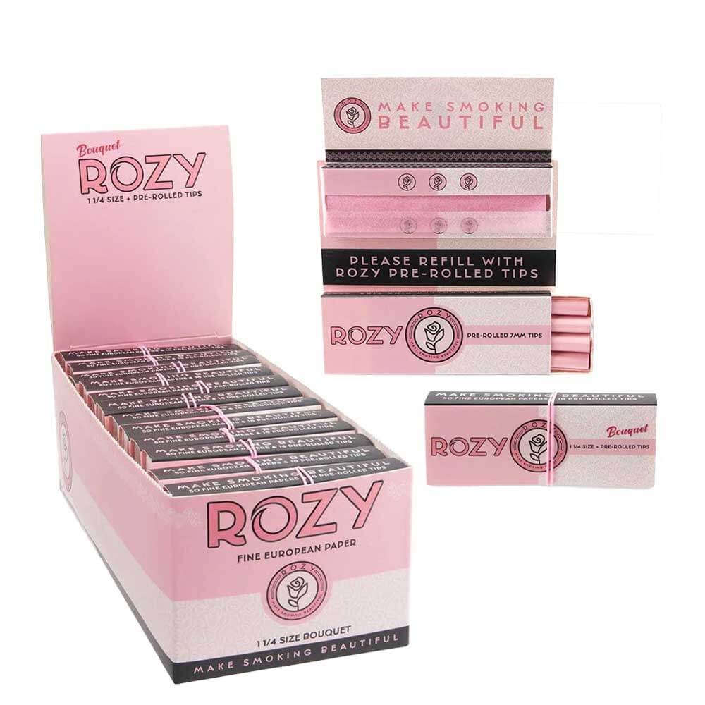 Rozy Papers + Pre Rolled Tips | 50 Papers + 16 Tips | 1 1/4 Size | 24 Count Display product image