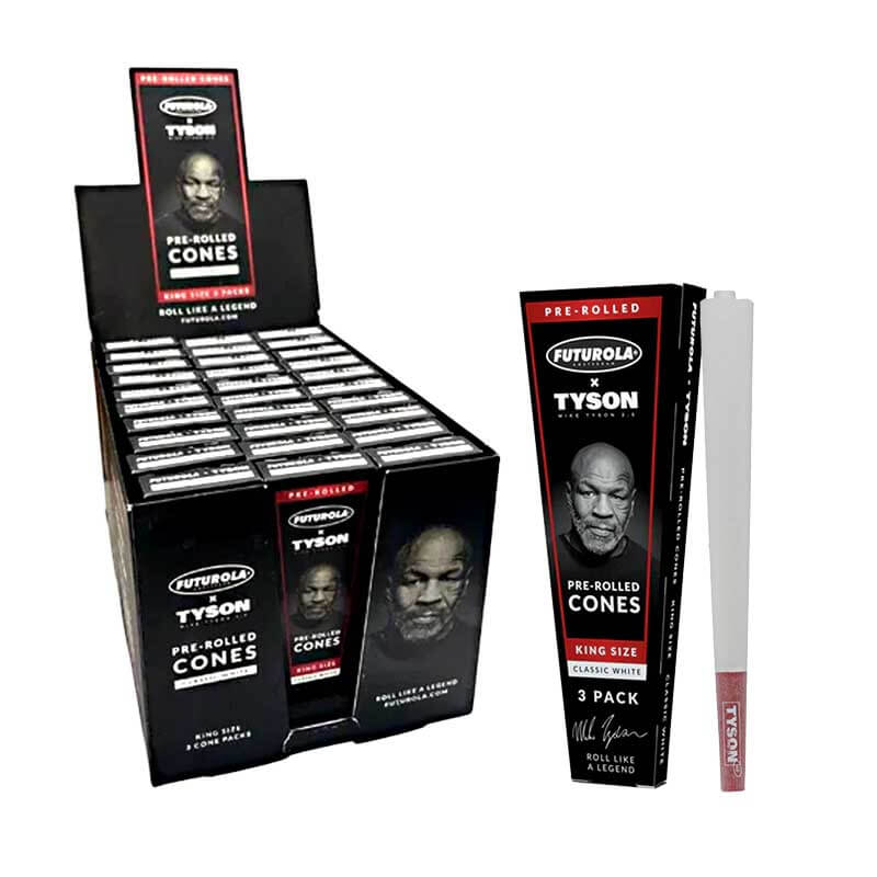 Futurola Tyson Pre-Rolled Cones | King Size | 3 Pack | 30 Count Display | Classic White product image