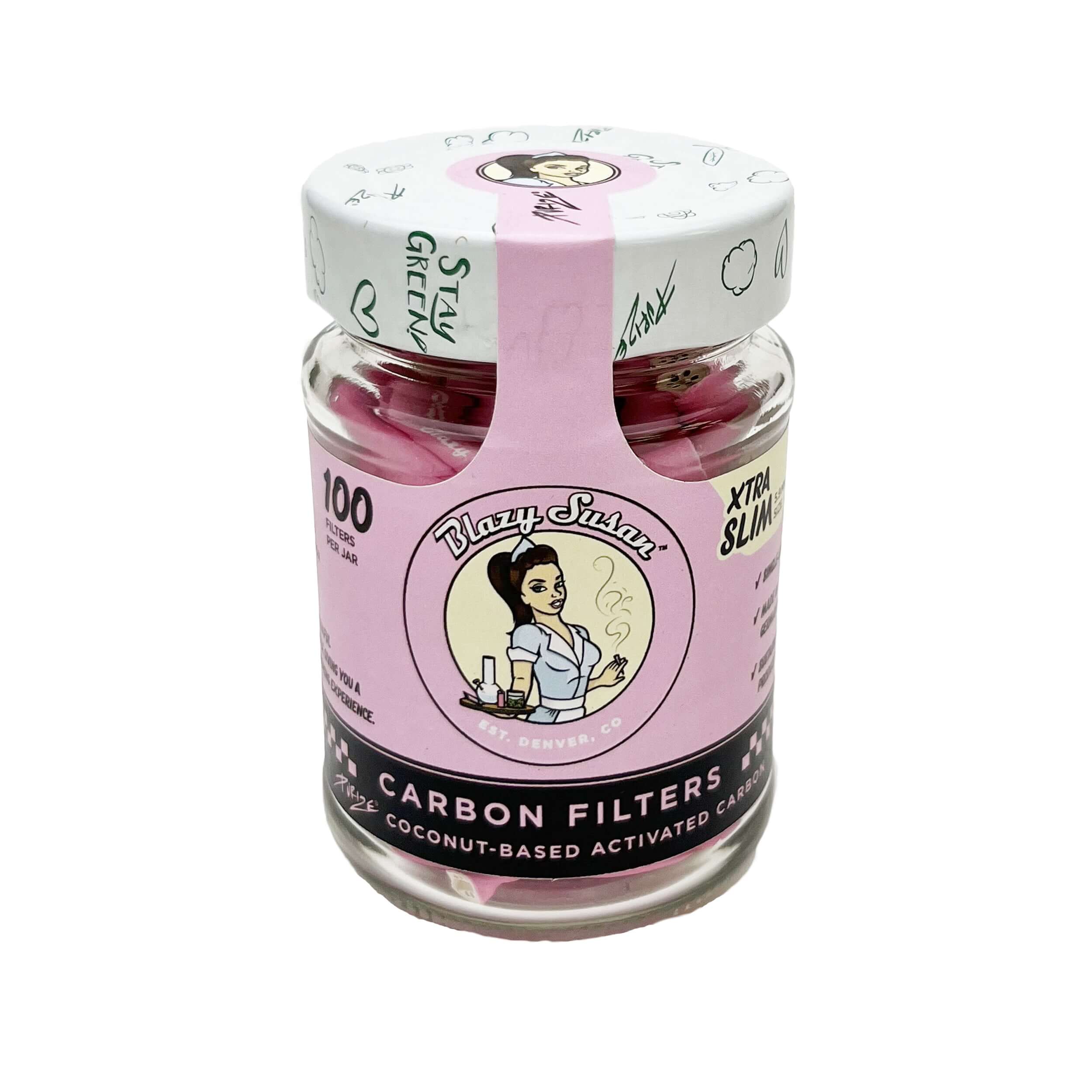 Blazy Susan Purize Carbon Filter Tips Xtra Slim | Pink | 100 Count Display product image