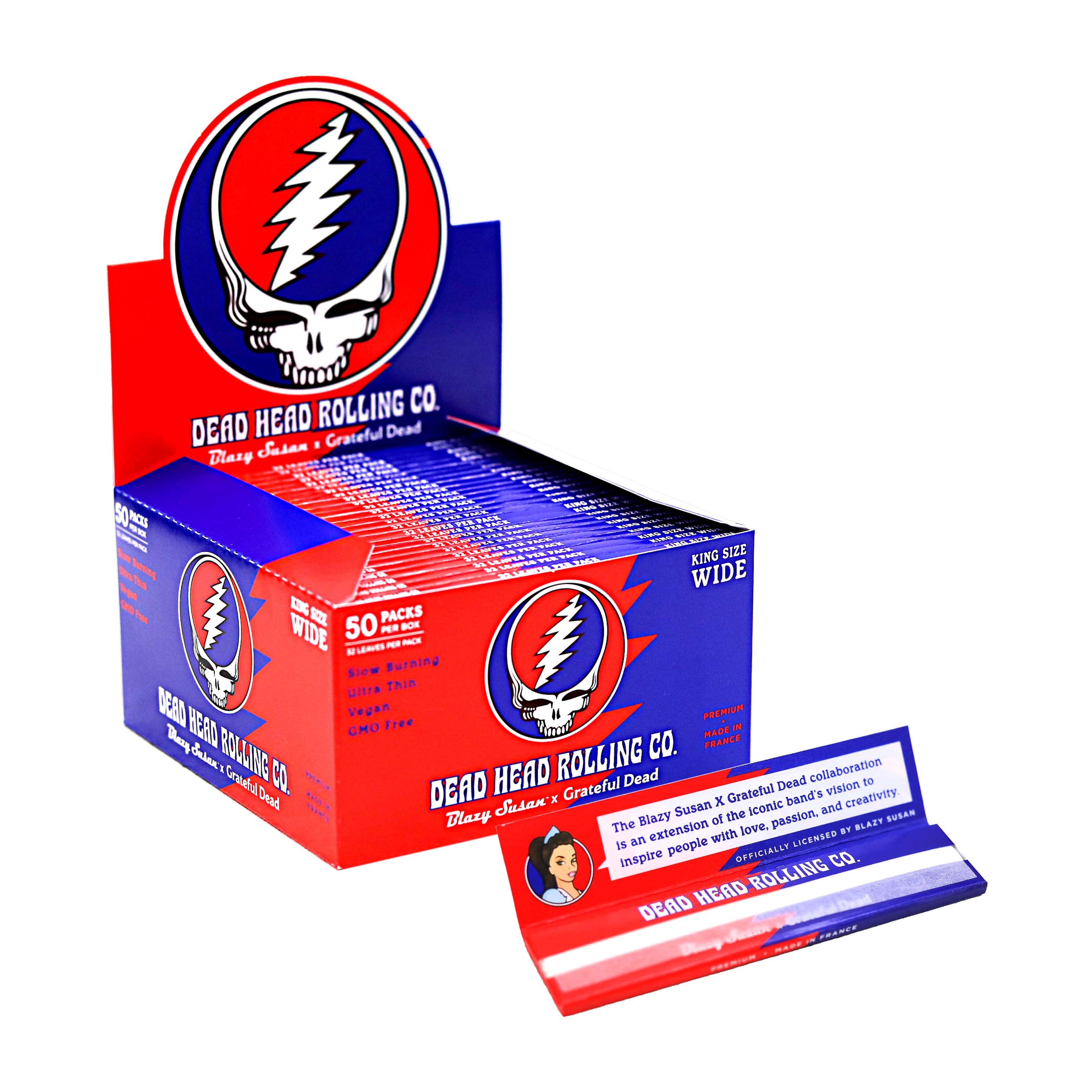 Blazy Susan X Grateful Dead Papers And Cones | Dead Head | King Size Wide Papers | 50 Pack product image