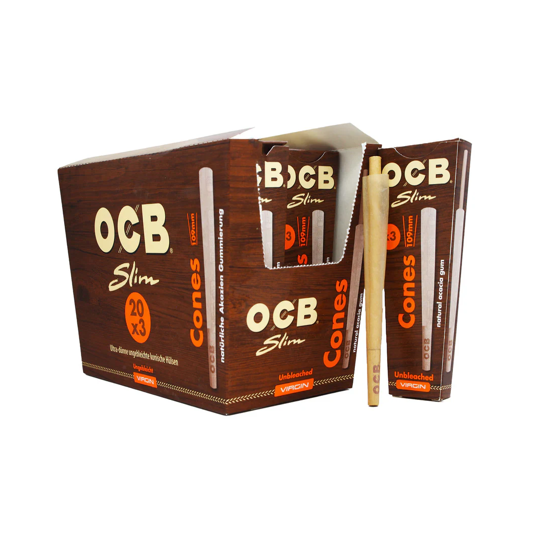 OCB Virgin Ultra Thin Unbleached Cones | Slim | 3 Pack | 20 Count Display product image