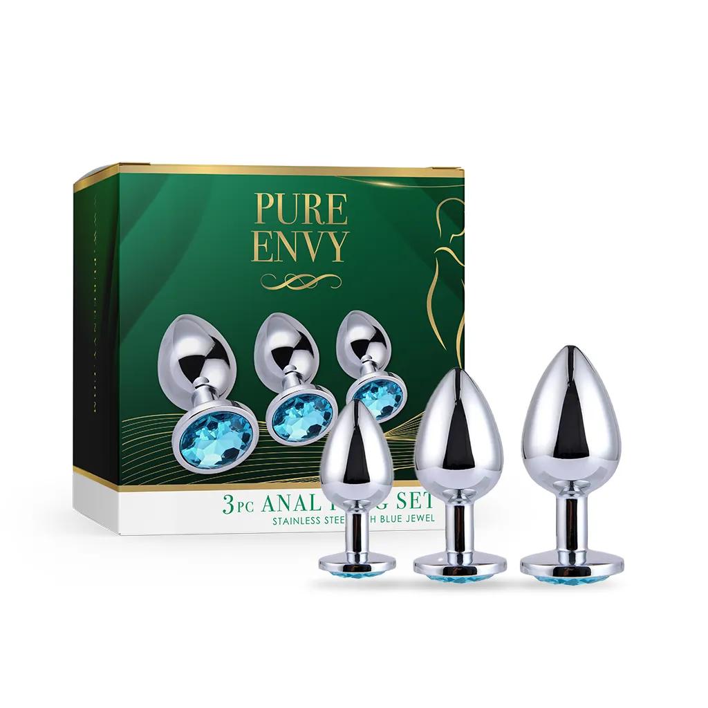 PURE ENVY Stainless Steel Anal Plug Set | Aqua Blue product image