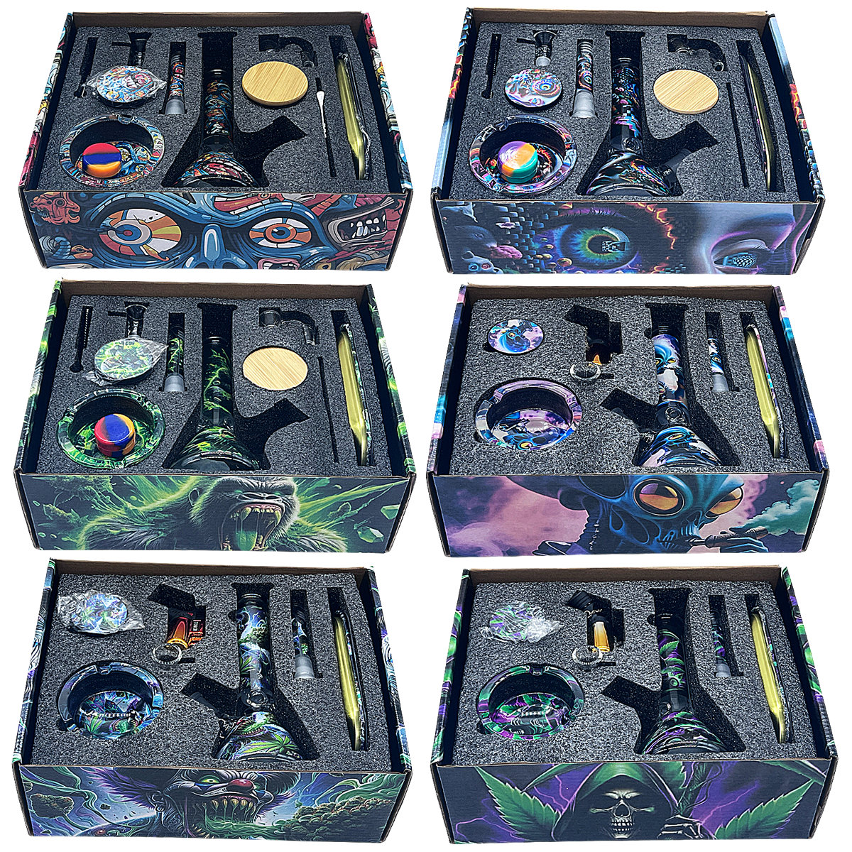 7 Piece Smoking Beaker Waterpipe Set With Lighter, Grinder, Metal Tray And Downsteam (KIT84) | Assorted Designs - image 1 of 2