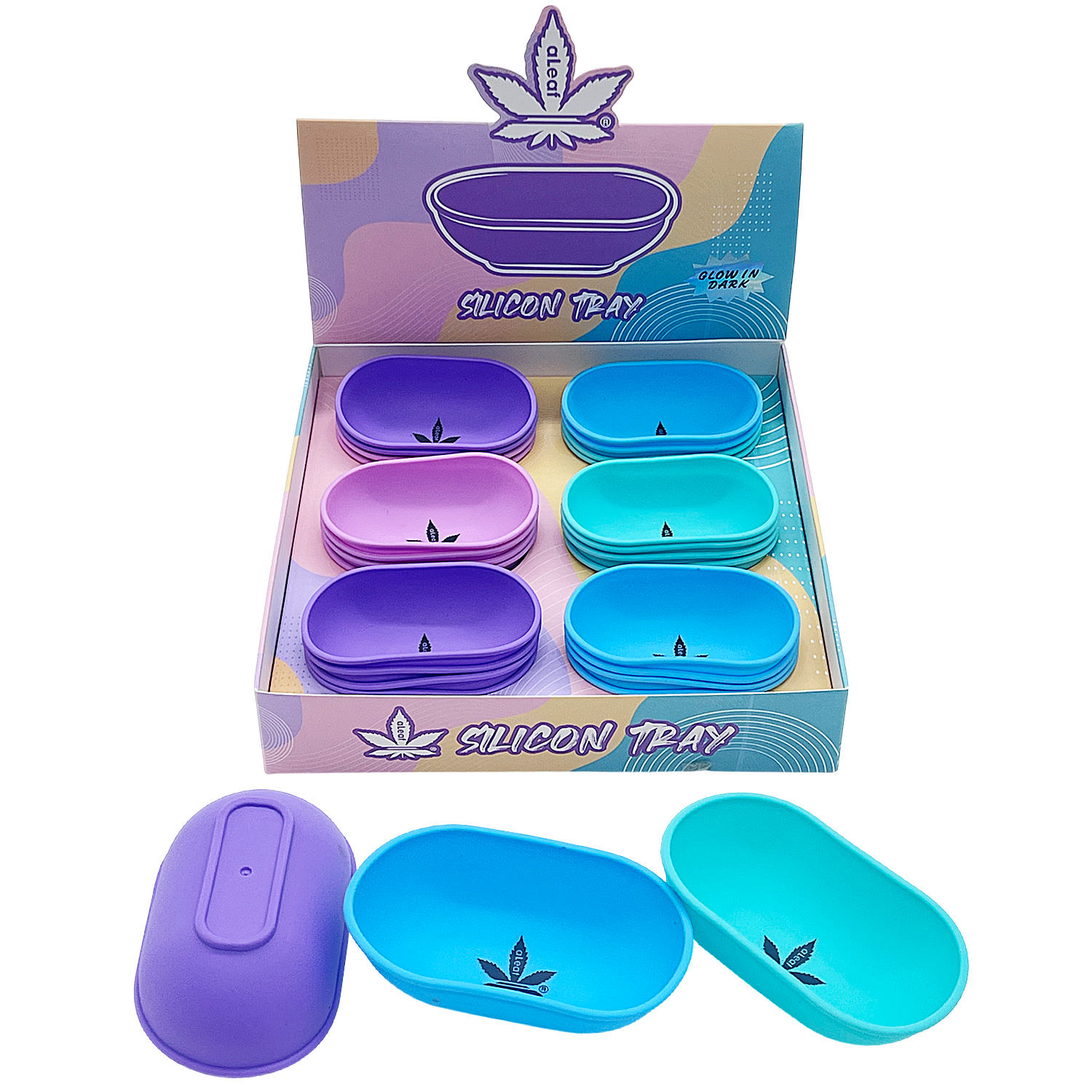 ALeaf Glow In The Dark Oval Shaped Silicone Ashtray (ALXA167) | 24 Count Display | Assorted Colors product image