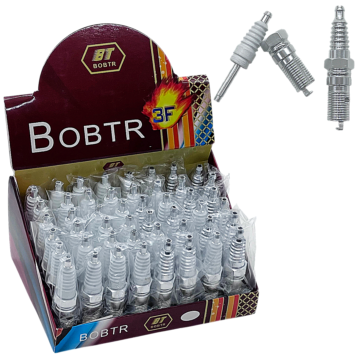 BOBTR 3F Spark Plug Metal Pipe (MTP108) | 4 inches | 48 Count Display | Assorted Colors product image