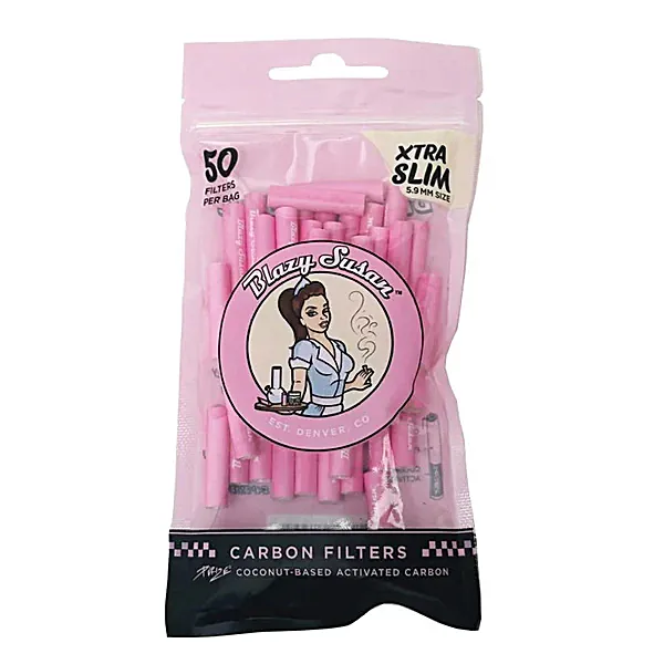 Blazy Susan Pink Purize Xtra Slim Carbon Filter Tips | 5.9mm | 50 Count Bag product image