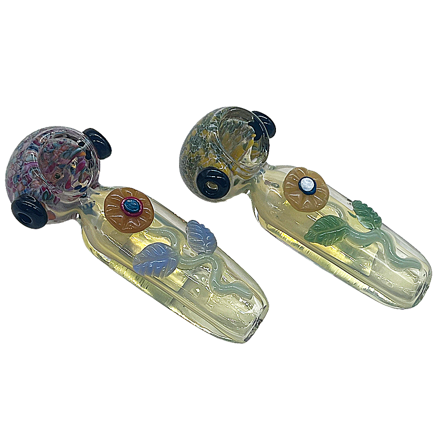 Bubble Head With Flower Design Body Handpipe | 5 inches | Assorted Colors product image