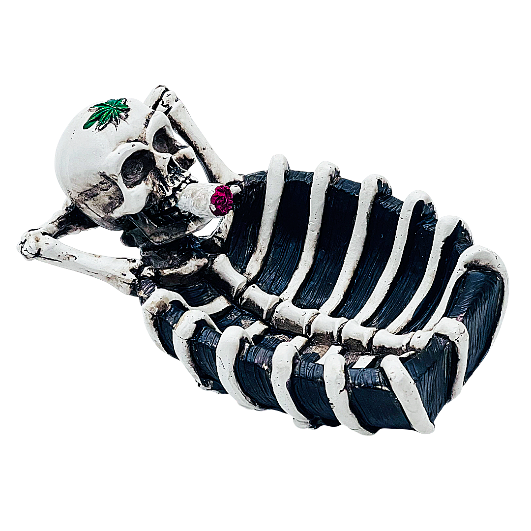Ceramic Stoned Skeleton With Smoking Cigar Ashtray (ASH216) | 6.5 inches product image