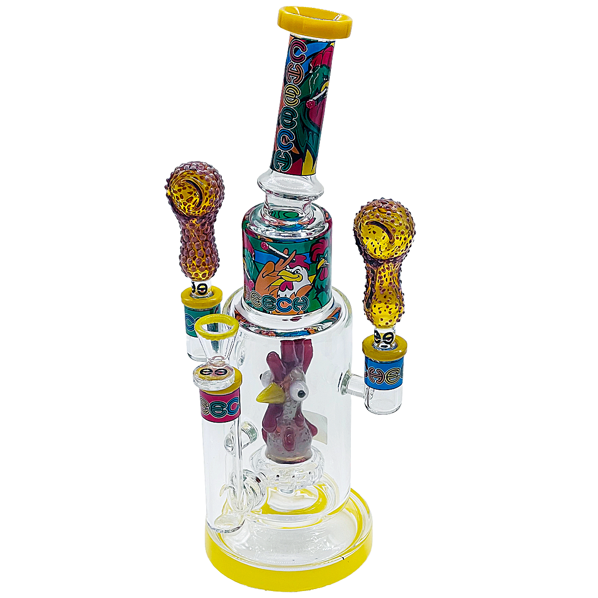Cheech Fried Chicken Wings With Chicken Perc Straight Waterpipe (CHE-419) | 13 inches | Assorted Colors product image