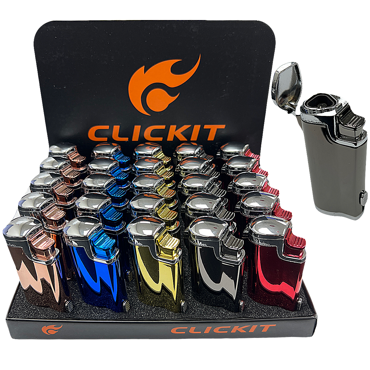 Clickit Shiny Triple Torch Lighters With Cigar Punchers (GH-10878) | 25 Count Display product image