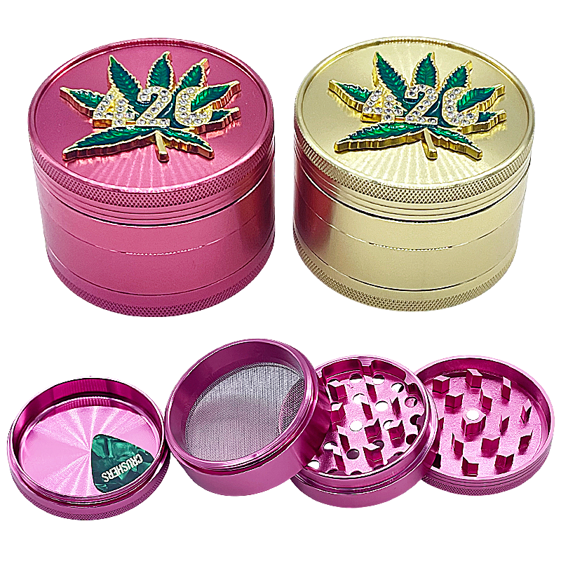 Crushers Jewels Studded 420 Leaf Design 4 Part Grinder (GR571) | 63mm | Assorted Colors product image