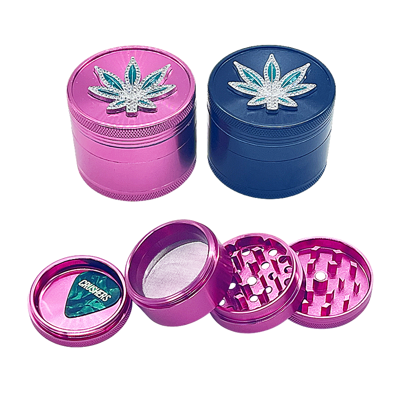 Crushers Jewels Studded Leaf Design 4 Part Grinder (GR569) | 50mm | Assorted Colors product image