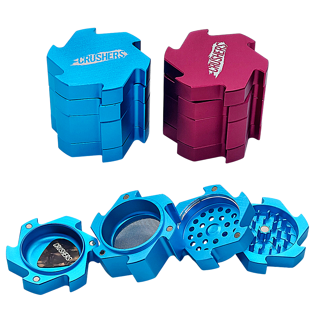 Crushers Matte Metallic Notched Grip Design 4 Part Grinder (GR586) | 63mm | Assorted Colors product image