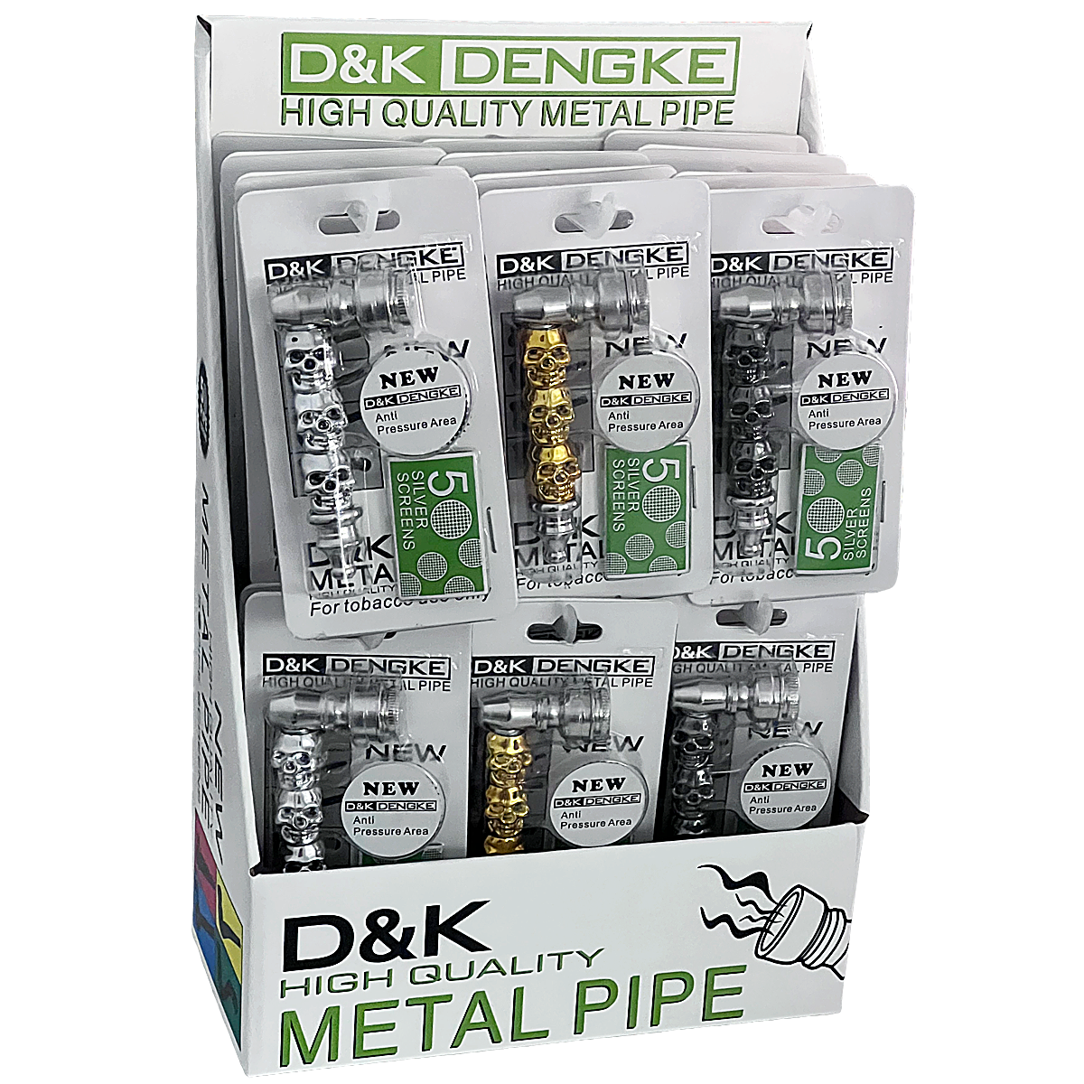 D&K Metal Handpipe with Gold Polish Skull Head With Silver Screens (DK8182D) | 3 inch | 24 Count Display product image