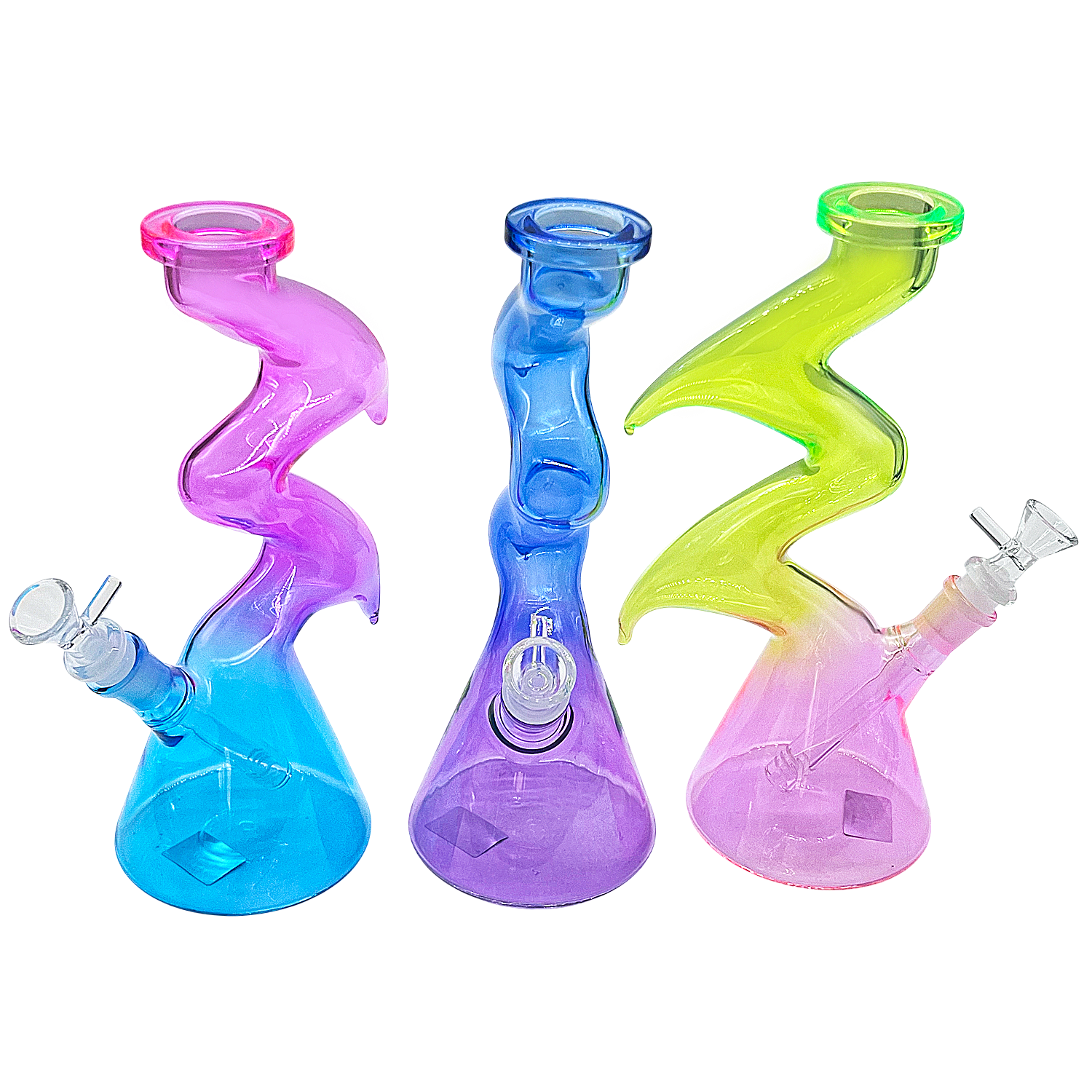 Double Shaded Double Zhong Dropping Beaker Waterpipe (WPW3005) | 11 inches | Assorted Colors product image