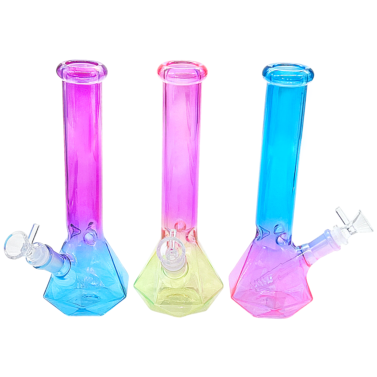 Double Shaded Tube With Diamond Shaped Base Beaker Waterpipe (WPQ197BW) | 10 inches | Assorted Colors product image