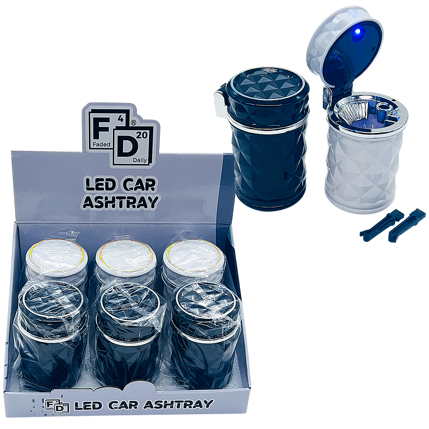 Faded Daily Geometrical Designs Acrylic Butt Bucket LED Car Ashtray (FDX5139) | 6 Count Display product image