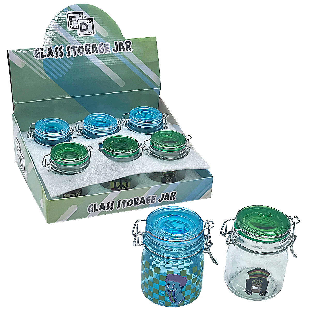 Faded Daily Mixed Designs Glass Storage Jars (FDX5092-180M) | 180ml | 6 count Display product image