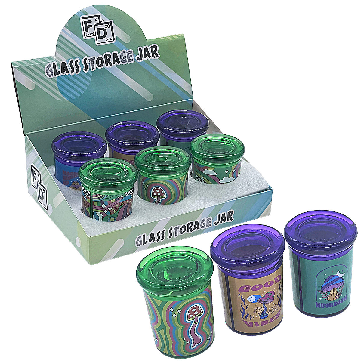 Faded Daily Mixed Designs Glass Storage Jars (FDX5092) | 6oz | 6 count Display product image