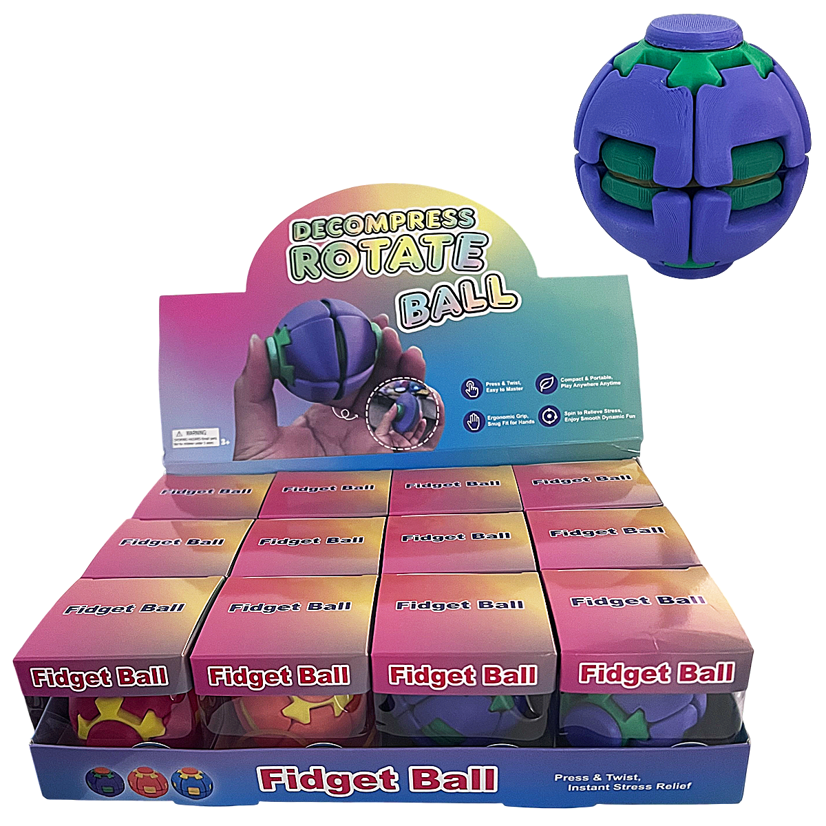 Fidget Ball Decompress Rotate Ball Toy (TOY-3DBALL-L1) | 12 Count Display product image