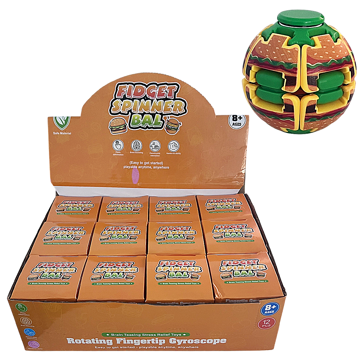 Fidget Spinner Hamburger Design Press Ball Toy (TOY-BALL-10) | 12 Count Display product image