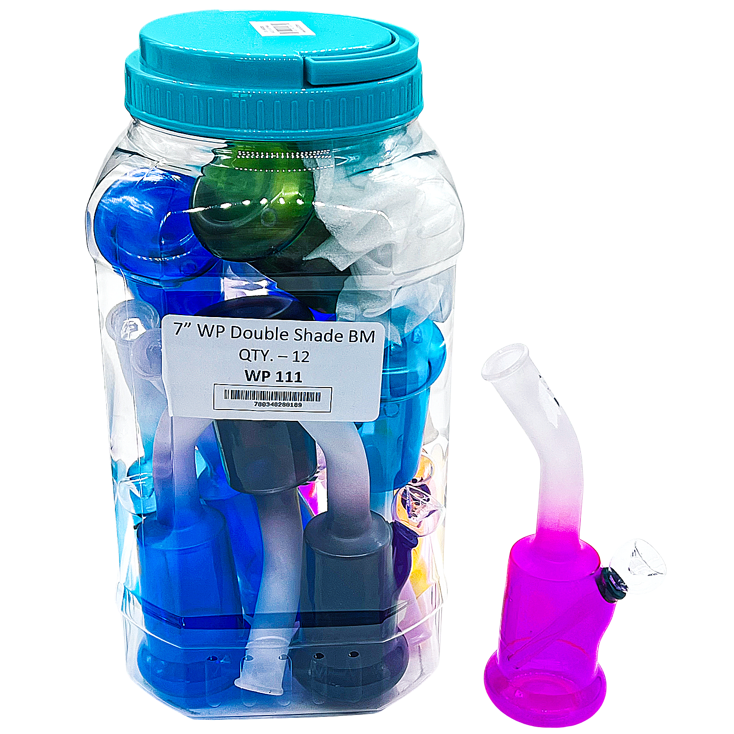 Full Color Double Shaded Lantern Shaped Bent Neck Waterpipe (WP111) | 7 inch | 12 Count Display product image