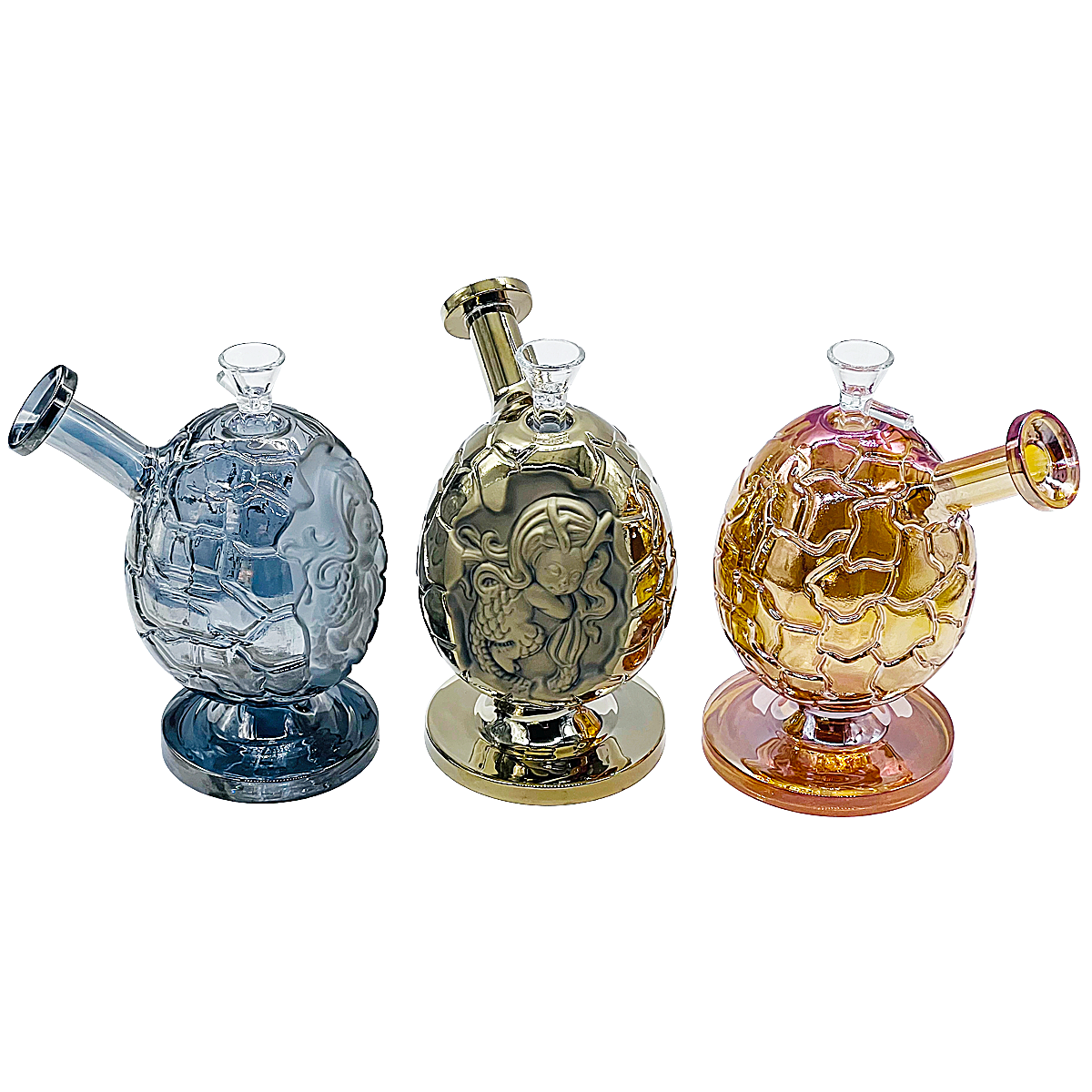 Gold Fumed Dinosaur Egg Waterpipe (WPM0503) | 7 inches | Assorted Colors product image