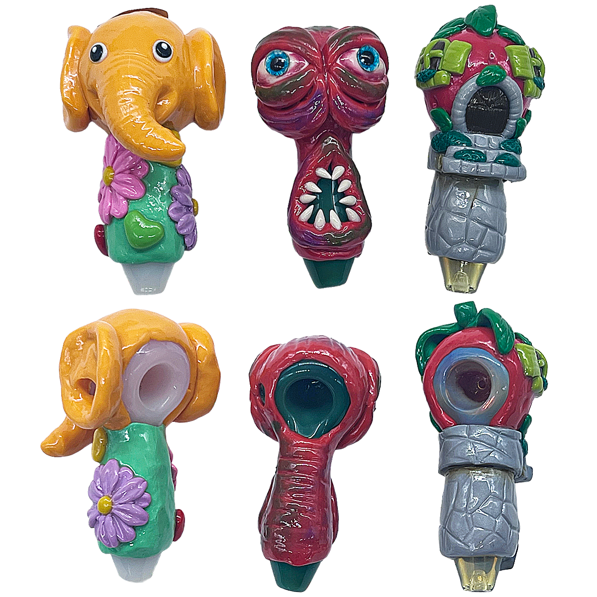 Hand Painted Mixed Monster Faces Handpipe (RS3509) | 4 inches | Assorted Colors product image