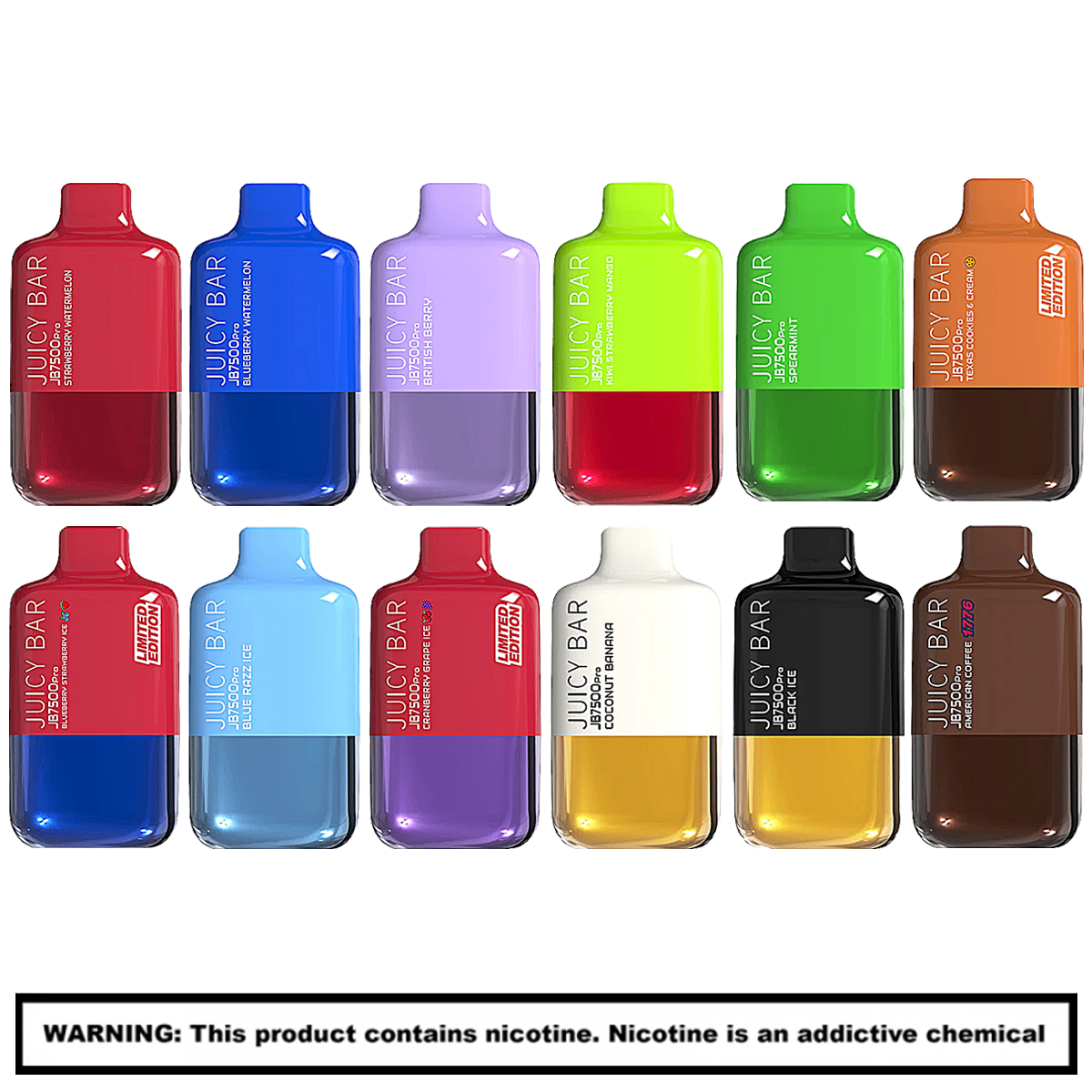 Juicy Bar PRO EDITION Rechargeable Disposables | 5% Nicotine | 7500 Puffs | 10 Count Display product image