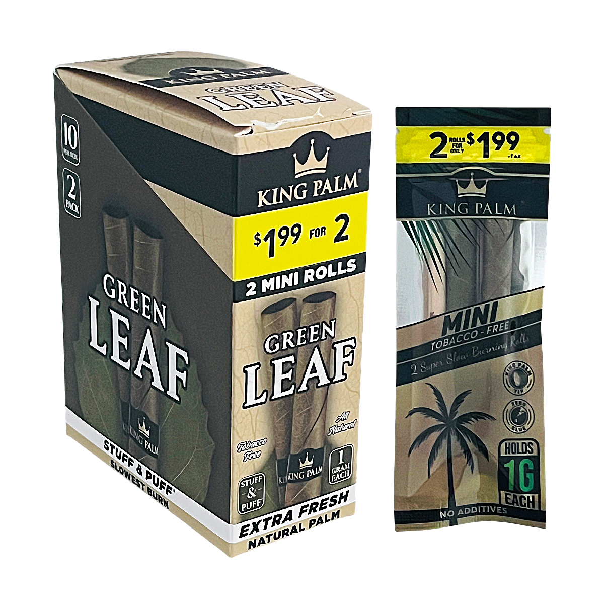 King Palm Mini Green Leaf Cones (2 For $1.99) | KPN-112 | 1 Grams | 2 Pack | 10 Count Display product image