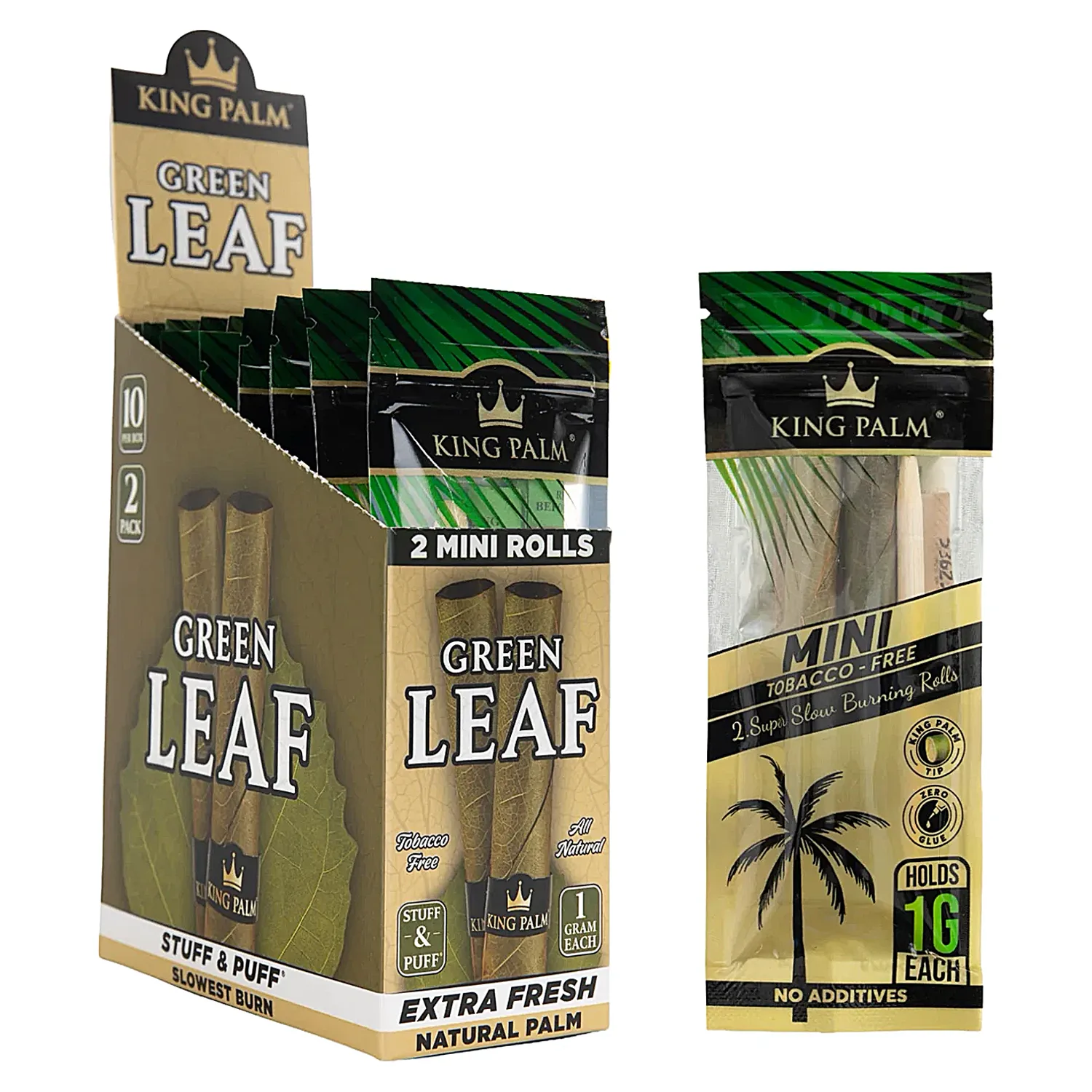 King Palm Mini Green Leaf Cones | KPN-111 | 1 Grams | 2 Pack | 10 Count Display product image