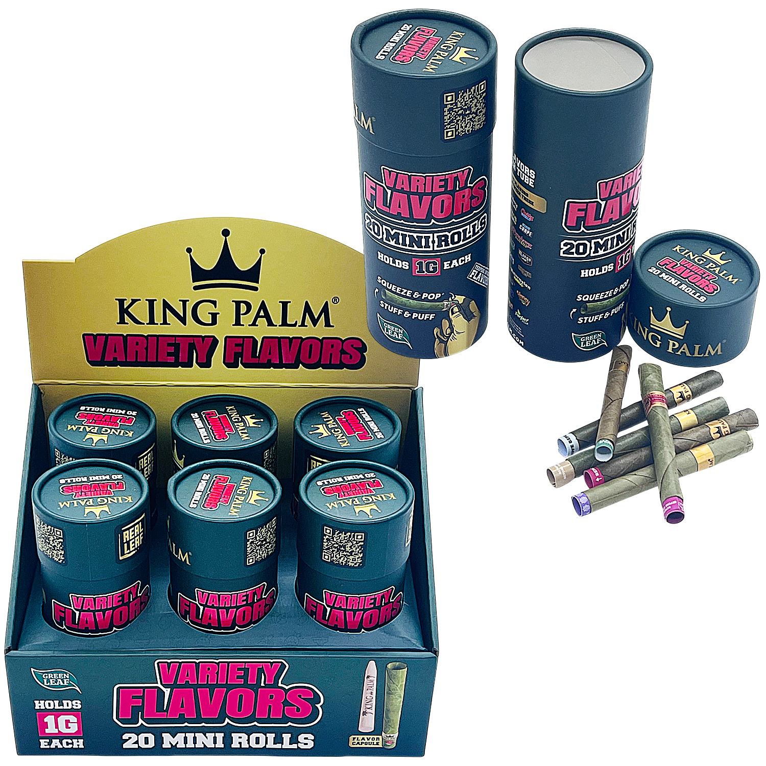 King Palm Mini Rolls | 1 Gram Each | 20 Pack | 6 Count Display | Variety Flavors (KP-7142) product image