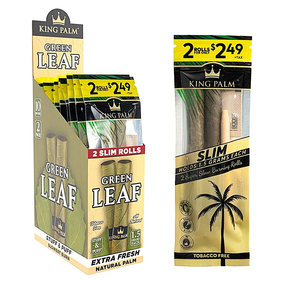 King Palm Tobacco Free Green Leaf Cones (2 For $2.49) (KPN-113) | Slim Size | 1.5 Grams | 2 Pack | 10 Count Display product image