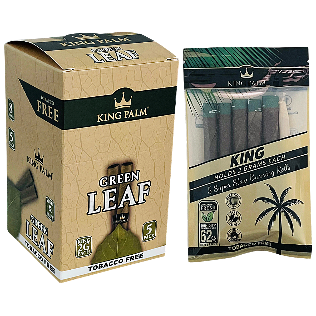 King Palm Tobacco Free Green Leaf Cones | King Size | KPN-200 | 2 Grams | 8 Pack | 5 Count Display product image
