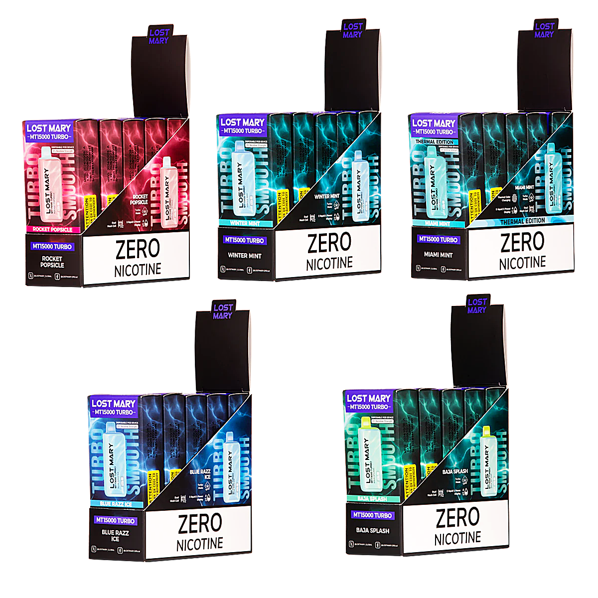 Lost Mary Turbo MT15000 Disposable | 15000 Puffs | Zero Nicotine | 5 Count Display product image