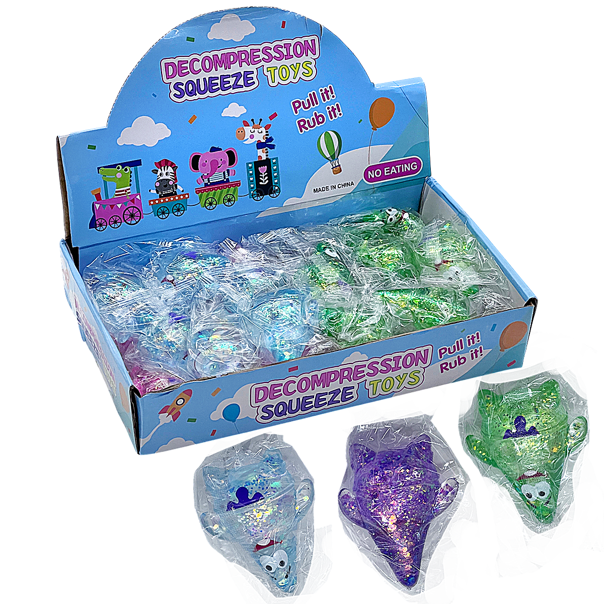 Mix Designs Cartoon Character Glittery Decompression Squishy Toy | 24 Count Display | Assorted Colors - image 1 of 2