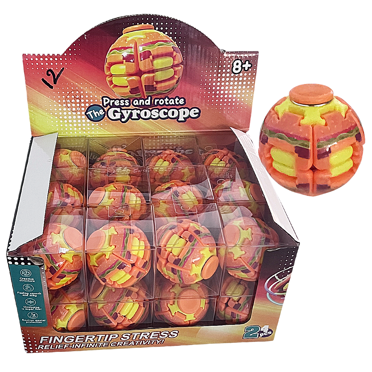 Press And Rotate Gyroscope Ham Burger Design Press Ball Toy (TOY-BALL-06) | 24 Count Display product image