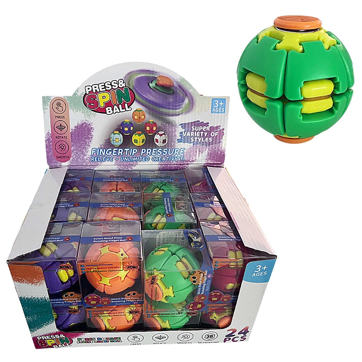 Press And Spin Stress Relief LED Press Ball Toy (TOY-LEDBALL-L1) | 24 Count Display product image