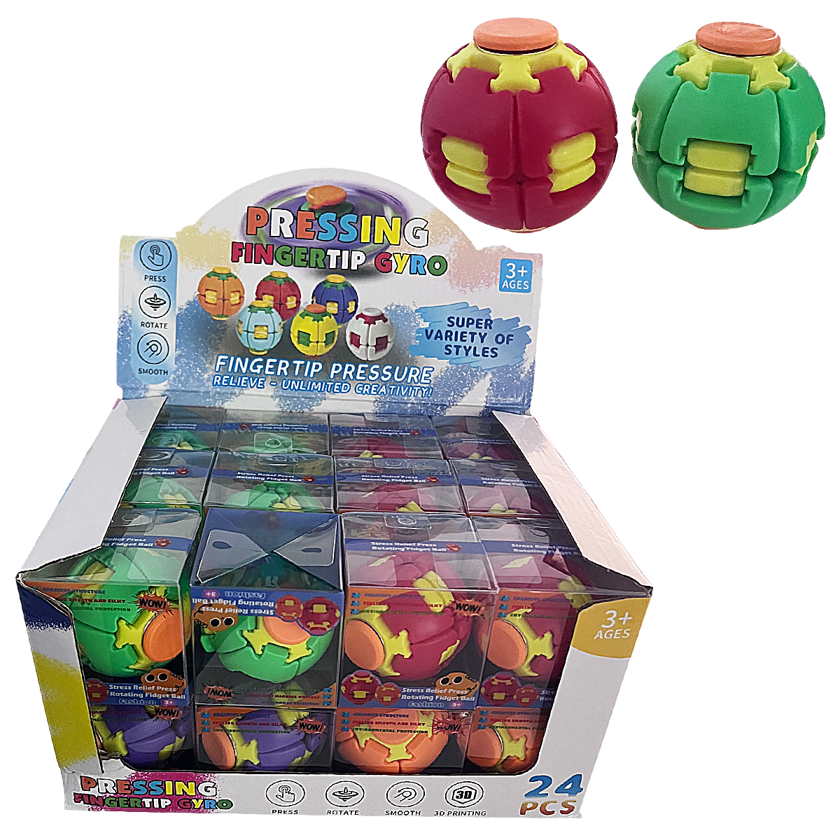 Pressing Fingertip Gyro Press Ball Toy (TOY-BALL-04) | 24 Count Display product image