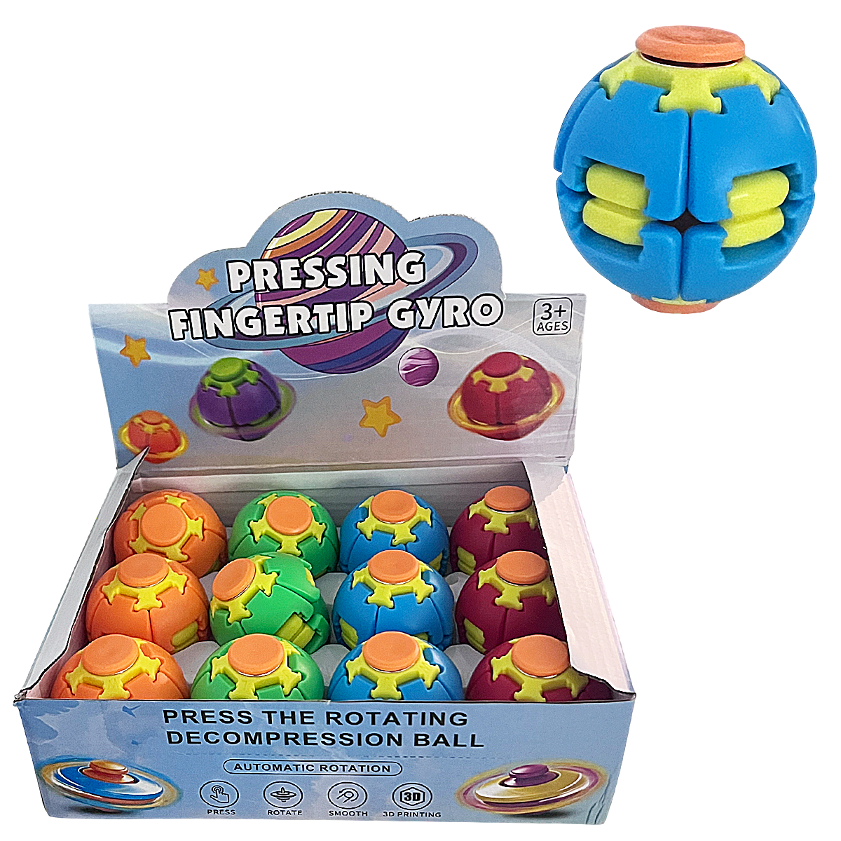 Pressing Fingertip Gyro Press Ball Toy (TOY-BALL-07) | 12 Count Display product image