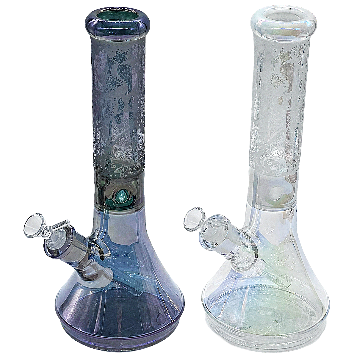 Printed Design With Gold Fumed Shaded Beaker Waterpipe (PCL8673) | 13 inches | Assorted Colors product image