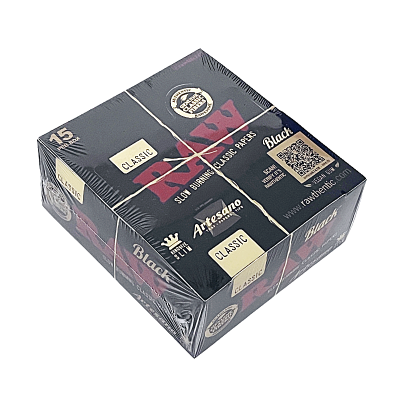RAW Black Artesano Classic Rolling Papers & Tips | King Size Slim | 15 Count Display - image 1 of 2