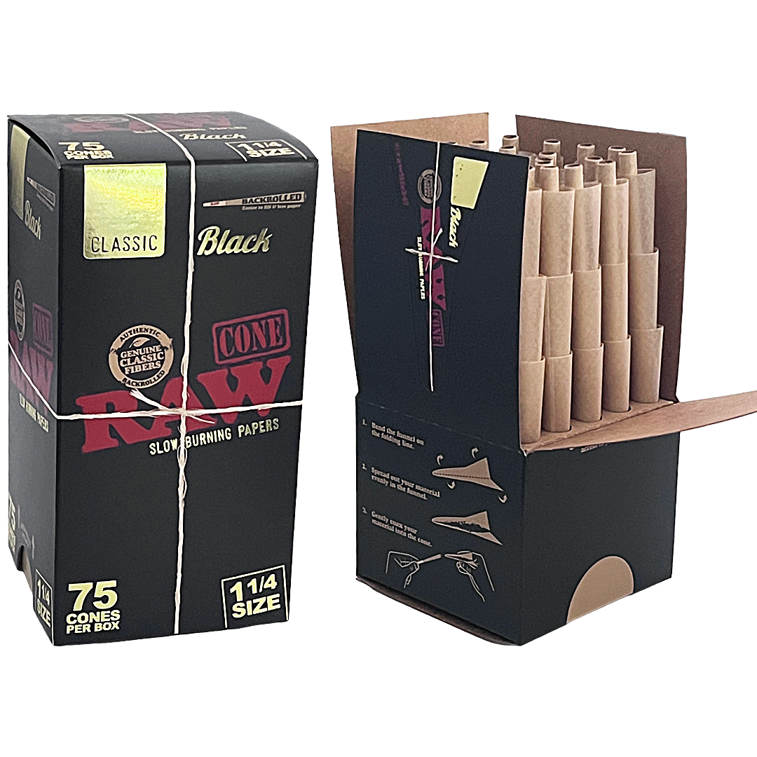 RAW Black Classic Cones | 1 1/4 Size | 75 Count Display  product image