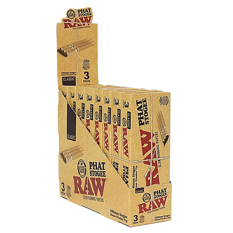 RAW PHAT STOGEE Classic Slow Burning Papers | 100mm | 3 Pack | 8 Count Display product image