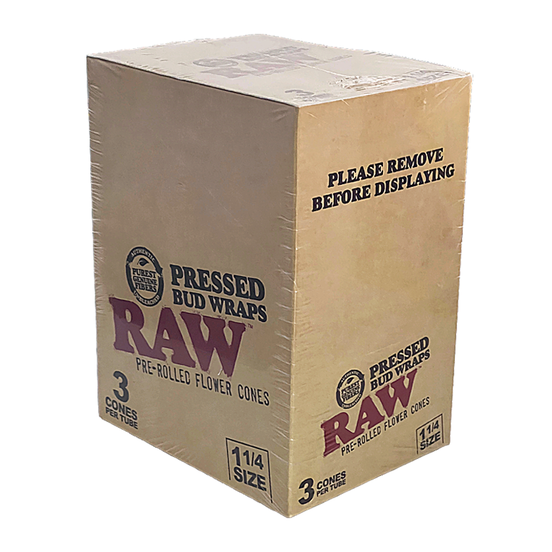 RAW Pressed Bud Wraps Pre-Rolled Flower Cones | 1 1/4 | 3 Pack | 12 Count Display - image 1 of 2