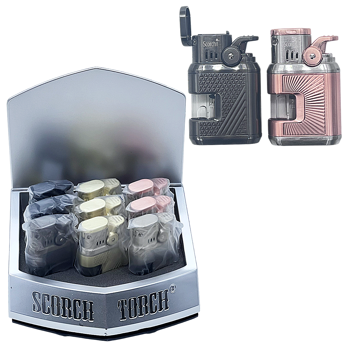 Scorch Cigar Punch & Fuel Window Dual Flame Torch Lighter (61883-2T) | 2.95 Inches | 9 Count Display product image